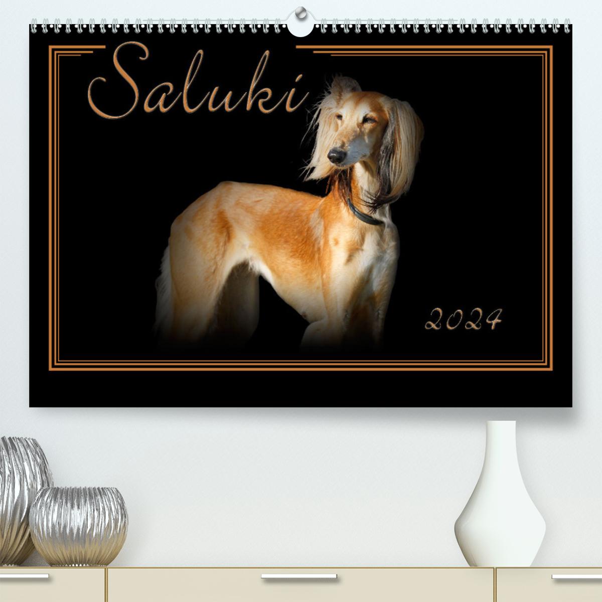 Kalendář/Diář Saluki 2024 (Premium, hochwertiger DIN A2 Wandkalender 2024, Kunstdruck in Hochglanz) 