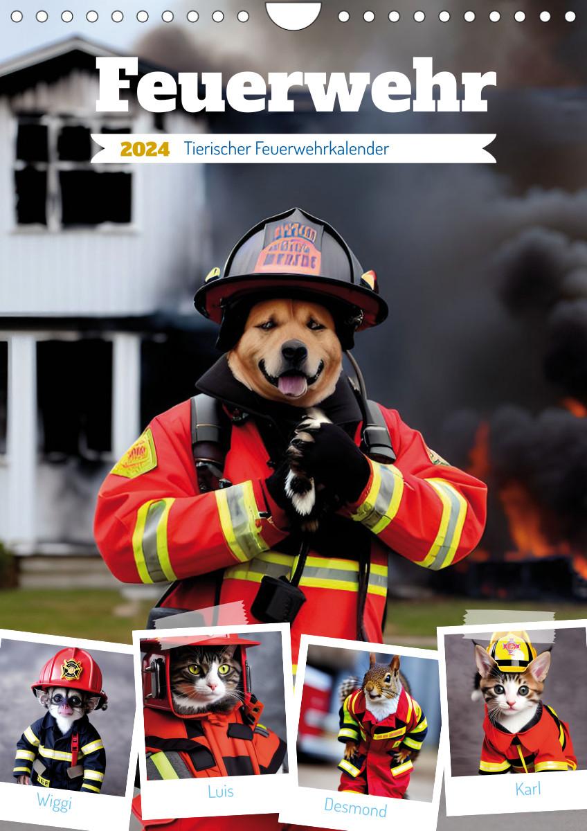 Naptár/Határidőnapló Feuerwehr - Tierischer Feuerwehrkalender (Wandkalender 2024 DIN A4 hoch) 