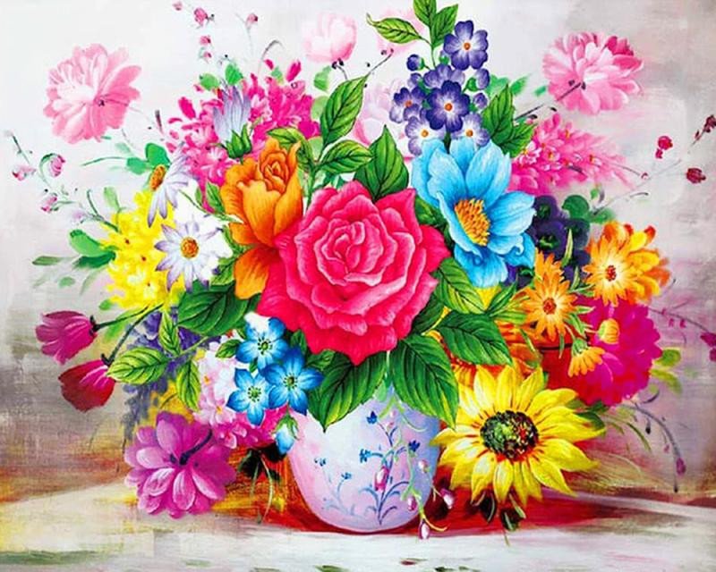 Kniha Sada pro křížkové vyšívání - Kytice barevných květin 32 x 40 cm 