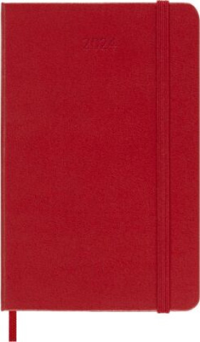 Книга Moleskine 12 Monate Wochen Notizkalender 2024, Pocket/A6, 1 Wo = 1 Seite, Rechts Linierte Seite, Fester Einband, Scharlachrot 