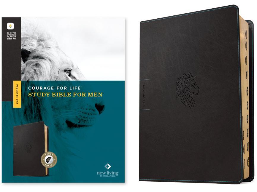 Книга NLT Courage for Life Study Bible for Men, Filament-Enabled Edition (Leatherlike, Onyx Lion, Indexed) Tyndale