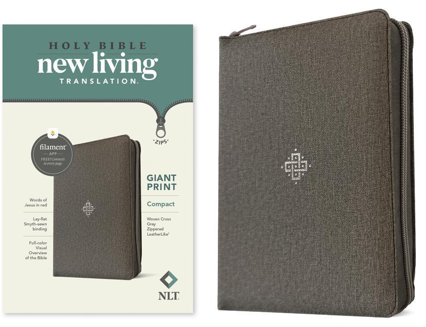 Libro NLT Compact Giant Print Zipper Bible, Filament-Enabled Edition, Zipper (Red Letter, Leatherlike, Woven Cross Gray) 