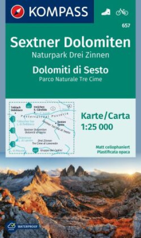 Tiskanica KOMPASS Wanderkarte 657 Sextner Dolomiten, Hochpustertal / Dolomiti di Sesto, Alta Pusteria 1:25.000 