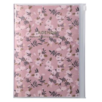 Календар/тефтер MARK'S 2023/2024 Taschenkalender A5 vertikal, Flower Pattern, Pink 