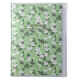Календар/тефтер MARK'S 2023/2024 Taschenkalender A5 vertikal, Flower Pattern, Green 
