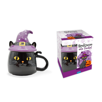 Hra/Hračka Trötsch Spuktasse mit Deckel Katze Keramiktasse Halloween Trötsch Verlag