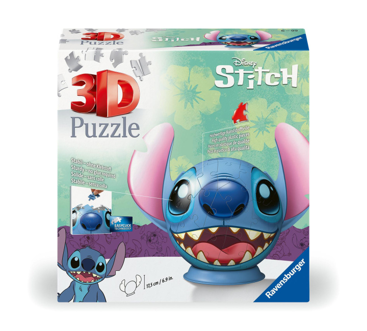 Joc / Jucărie Ravensburger 3D Puzzle 11574 - Puzzle-Ball Stitch mit Ohren - 72 Teile - Puzzle-Ball für Stitch und Disney Fans ab 6 Jahren 