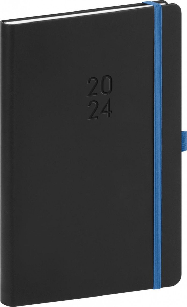 Kalendar/Rokovnik Diář 2024: Nox - černý/modrý, týdenní, 15 × 21 cm 