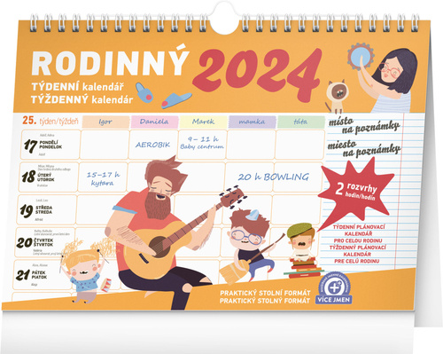 Calendar / Agendă Týdenní rodinný plánovací kalendář 2024 s háčkem - stolní kalendář 