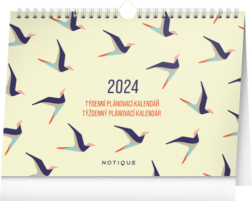 Naptár/Határidőnapló Týdenní plánovací kalendář Ptáčci 2024 s háčkem - stolní kalendář 