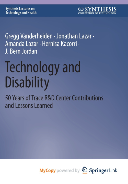 Knjiga Technology and Disability Vanderheiden Gregg Vanderheiden