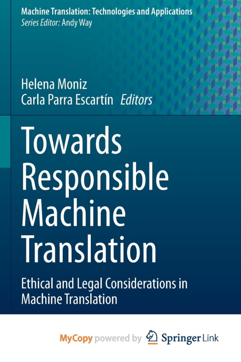 Buch Towards Responsible Machine Translation Helena Moniz