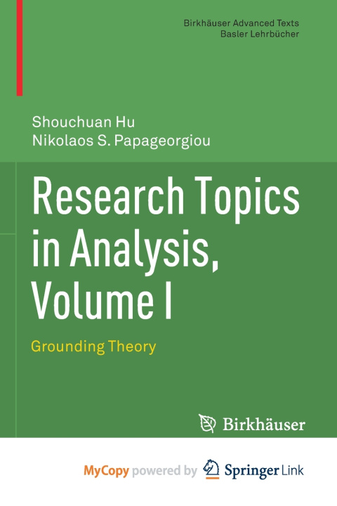 Carte Research Topics in Analysis, Volume I Hu Shouchuan Hu