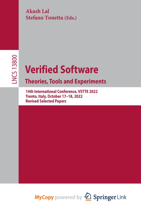 Livro Verified Software. Theories, Tools and Experiments. Akash Lal