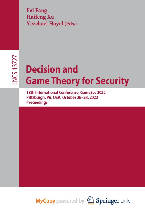 Könyv Decision and Game Theory for Security Fei Fang