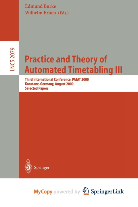 Buch Practice and Theory of Automated Timetabling III Edmund Burke