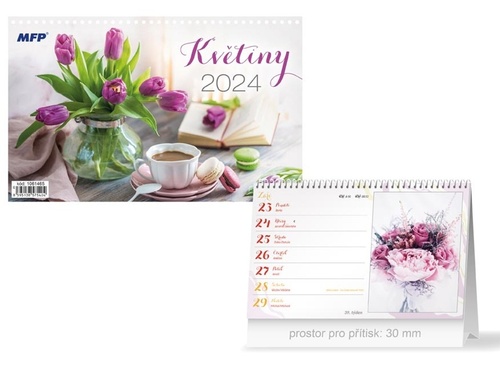 Календар/тефтер Květiny 2024 - stolní kalendář 