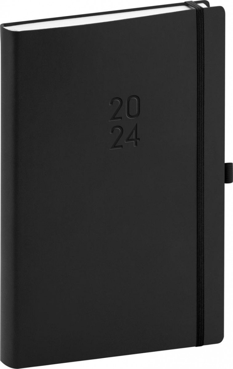 Календар/тефтер Diář 2024: Nox - černý/černý, denní, 15 × 21 cm 