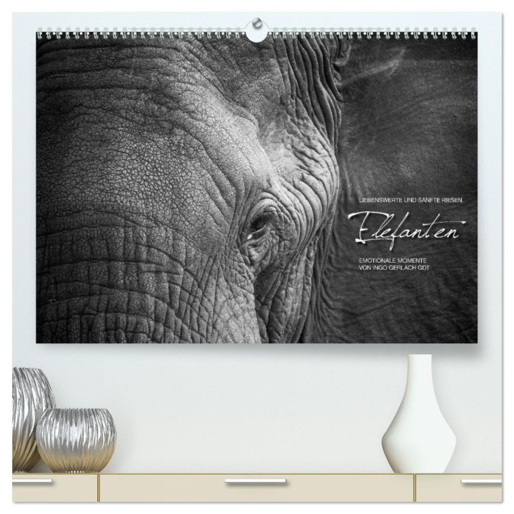Naptár/Határidőnapló Emotionale Momente: Elefanten in black & white (hochwertiger Premium Wandkalender 2024 DIN A2 quer), Kunstdruck in Hochglanz 