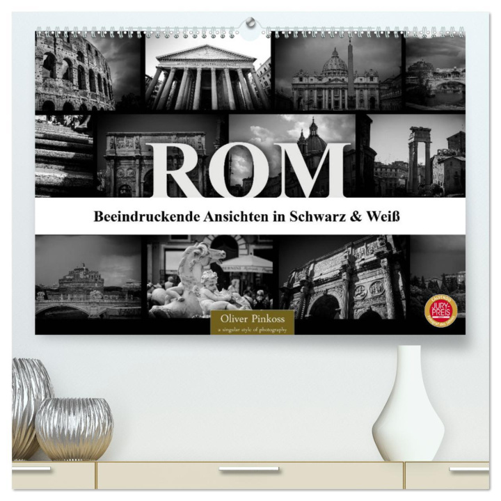 Naptár/Határidőnapló ROM - Ansichten in Schwarz und Weiß (hochwertiger Premium Wandkalender 2024 DIN A2 quer), Kunstdruck in Hochglanz 