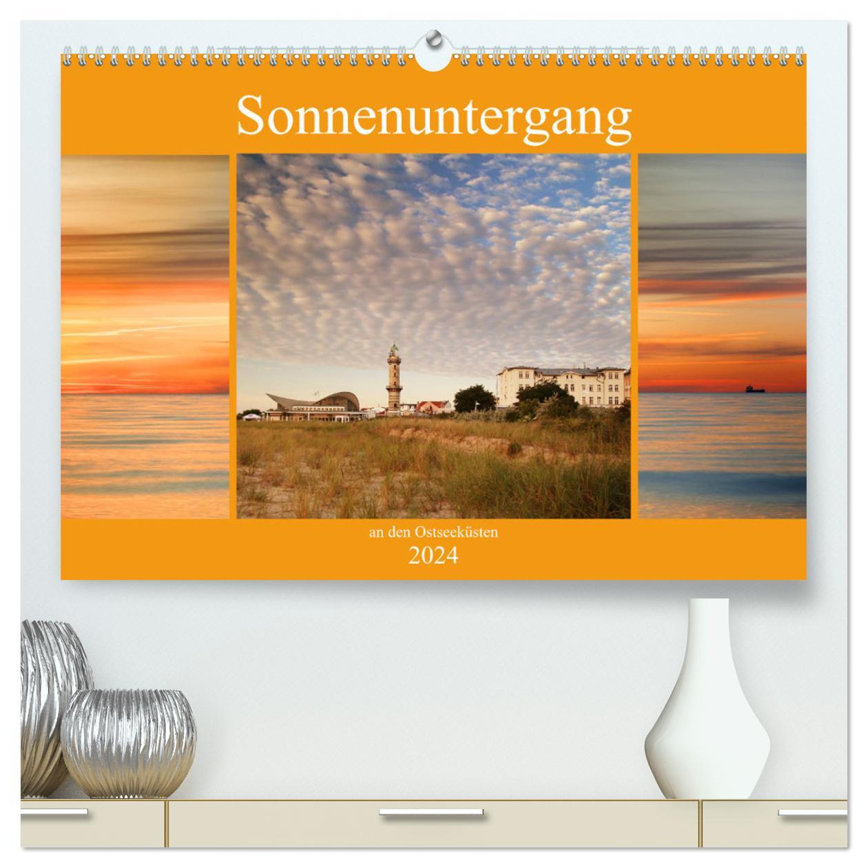 Kalendář/Diář Sonnenuntergang an der Ostsee (hochwertiger Premium Wandkalender 2024 DIN A2 quer), Kunstdruck in Hochglanz 