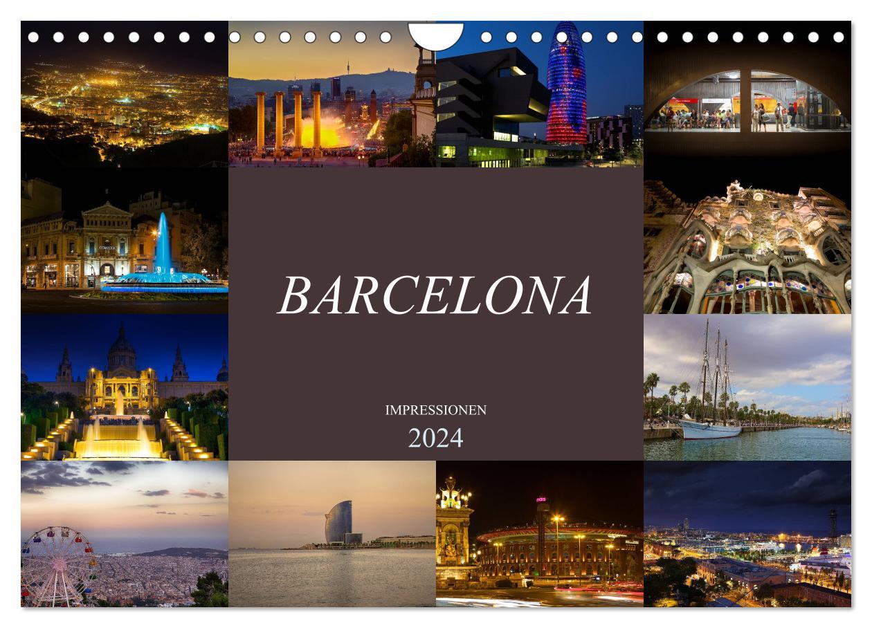 Naptár/Határidőnapló Barcelona Impressionen (Wandkalender 2024 DIN A4 quer), CALVENDO Monatskalender 