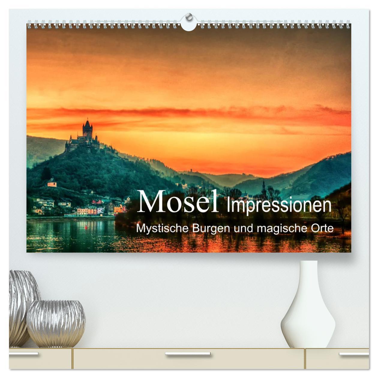 Calendar / Agendă Mosel Impressionen Mystische Burgen und magische Orte (hochwertiger Premium Wandkalender 2024 DIN A2 quer), Kunstdruck in Hochglanz 