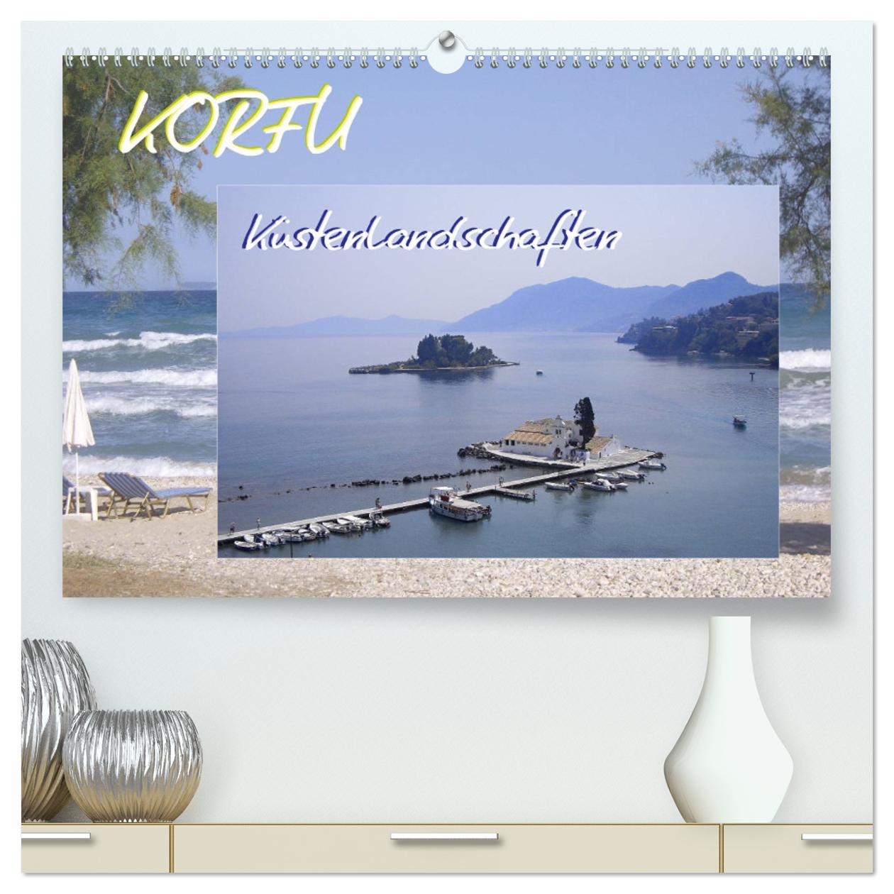 Kalendář/Diář Korfu, Küstenlandschaften (hochwertiger Premium Wandkalender 2024 DIN A2 quer), Kunstdruck in Hochglanz 