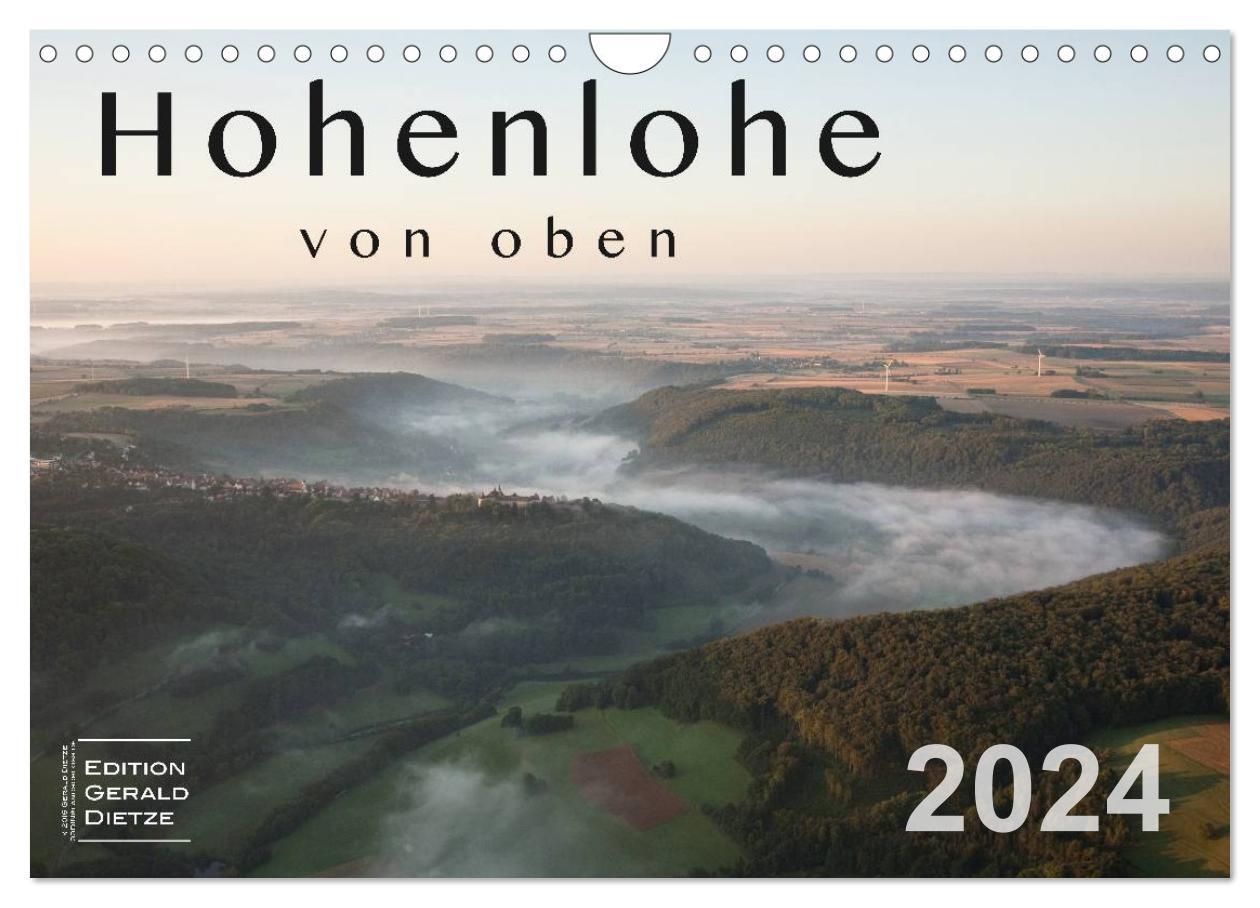 Naptár/Határidőnapló Hohenlohe von oben (Wandkalender 2024 DIN A4 quer), CALVENDO Monatskalender 