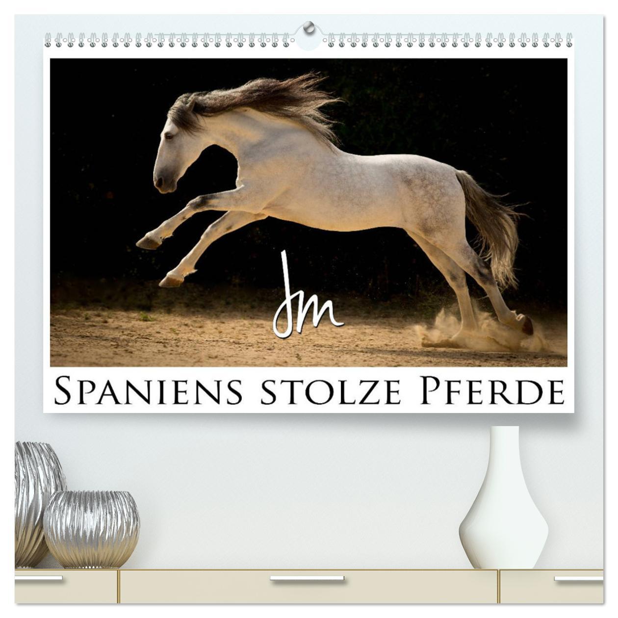 Calendrier/agenda Spaniens stolze Pferde (hochwertiger Premium Wandkalender 2024 DIN A2 quer), Kunstdruck in Hochglanz 