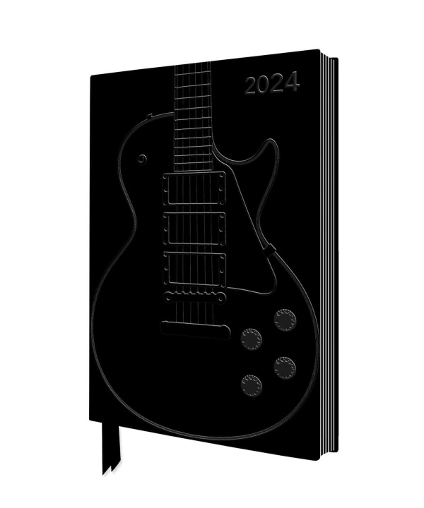 Calendar / Agendă Black Gibson Guitar 2024 Artisan Art Vegan Leather Diary - Page to View with Notes 