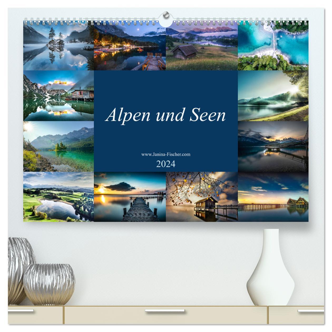 Kalendář/Diář Alpen und Seen (hochwertiger Premium Wandkalender 2024 DIN A2 quer), Kunstdruck in Hochglanz Janina Fischer