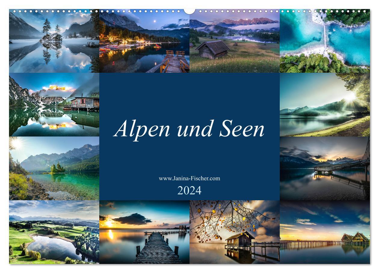 Kalendář/Diář Alpen und Seen (Wandkalender 2024 DIN A2 quer), CALVENDO Monatskalender Janina Fischer