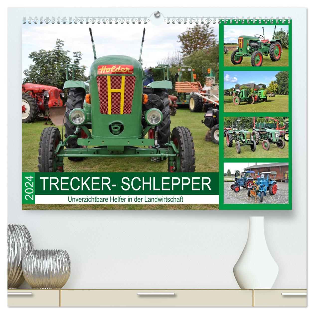 Calendar / Agendă TRECKER-SCHLEPPER. Unverzichtbare Helfer in der Landwirtschaft (hochwertiger Premium Wandkalender 2024 DIN A2 quer), Kunstdruck in Hochglanz Günther Klünder