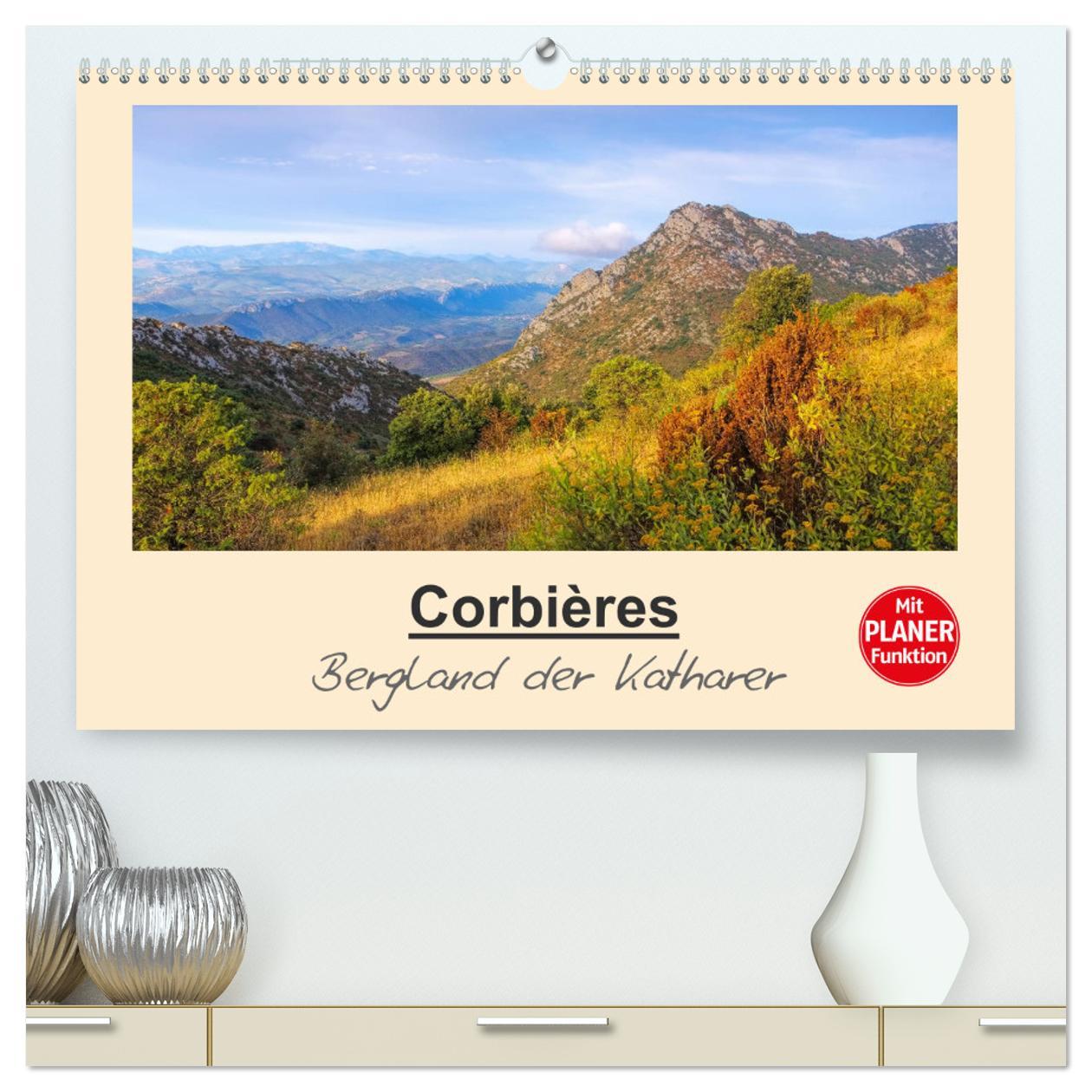 Calendar/Diary Corbieres - Bergland der Katharer (hochwertiger Premium Wandkalender 2024 DIN A2 quer), Kunstdruck in Hochglanz LianeM