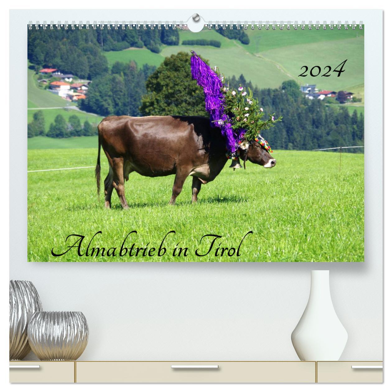 Календар/тефтер Almabtrieb in Tirol (hochwertiger Premium Wandkalender 2024 DIN A2 quer), Kunstdruck in Hochglanz Thilo Seidel