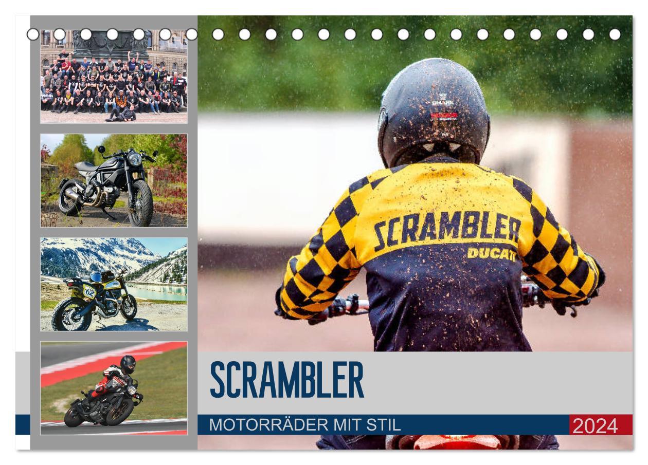 Kalendář/Diář Scrambler Motorräder mit Stil (Tischkalender 2024 DIN A5 quer), CALVENDO Monatskalender Peter Franko