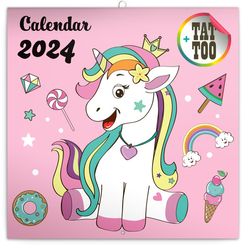 Calendar/Diary Šťastní jednorožci 2024 - nástěnný kalendář 