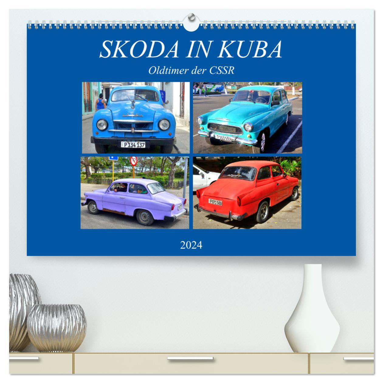 Kalender/Terminbuch SKODA IN KUBA - Oldtimer der CSSR (hochwertiger Premium Wandkalender 2024 DIN A2 quer), Kunstdruck in Hochglanz Henning von Löwis of Menar