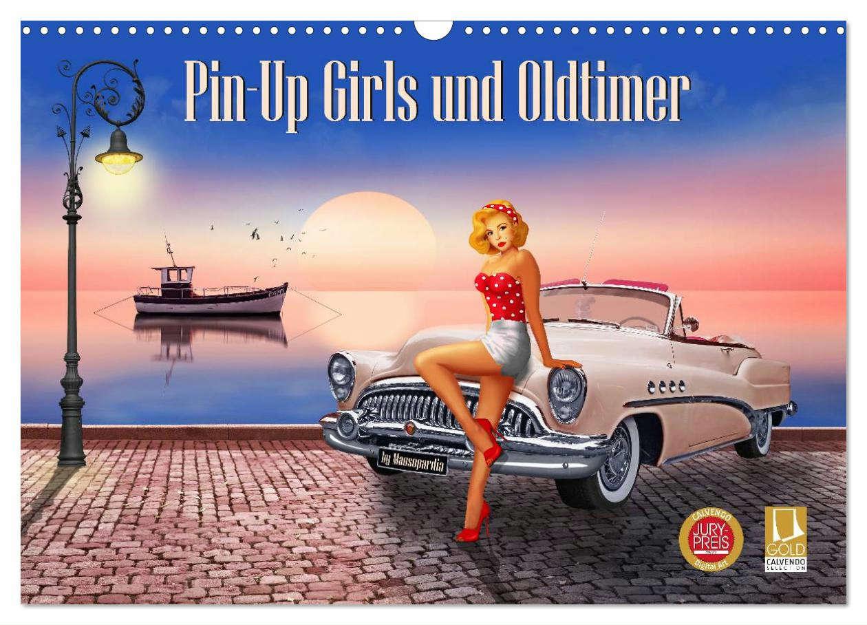 Calendar / Agendă Pin-Up Girls und Oldtimer by Mausopardia (Wandkalender 2024 DIN A3 quer), CALVENDO Monatskalender Monika Jüngling alias Mausopardia