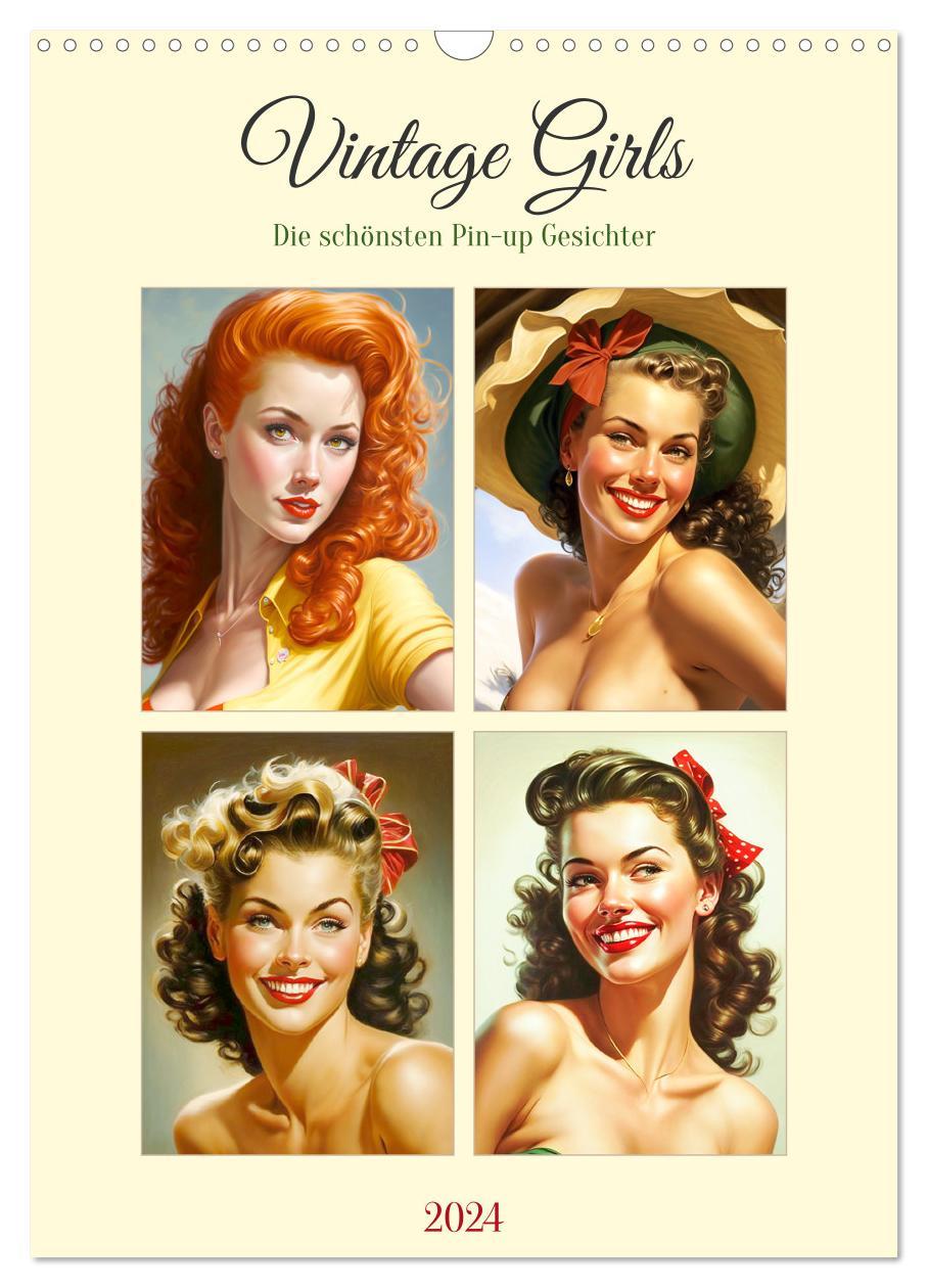 Calendar / Agendă Vintage Girls. Die schönsten Pin-up Gesichter (Wandkalender 2024 DIN A3 hoch), CALVENDO Monatskalender Rose Hurley