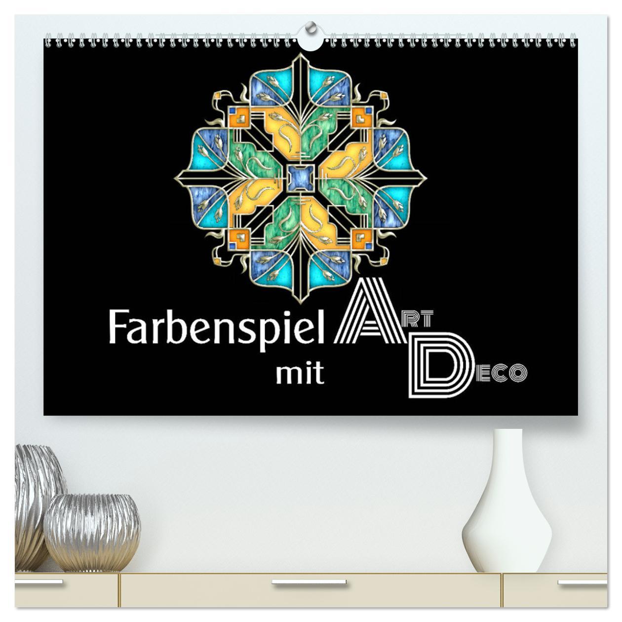Kalendář/Diář Farbenspiel mit Art Déco (hochwertiger Premium Wandkalender 2024 DIN A2 quer), Kunstdruck in Hochglanz Lucia