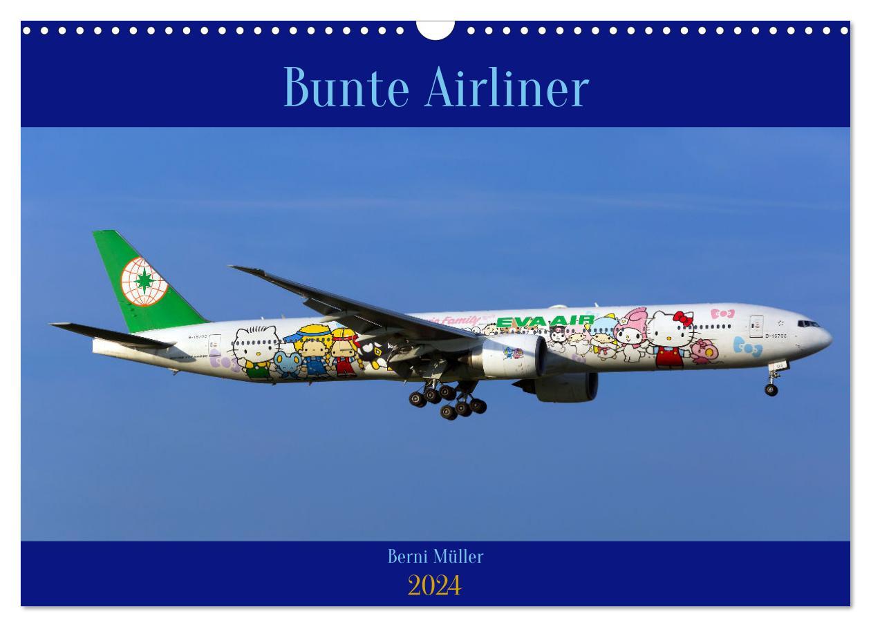 Naptár/Határidőnapló Bunte Airliner (Wandkalender 2024 DIN A3 quer), CALVENDO Monatskalender Berni Müller