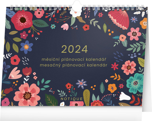 Naptár/Határidőnapló Měsíční plánovací kalendář Květy 2024 - stolní kalendář 