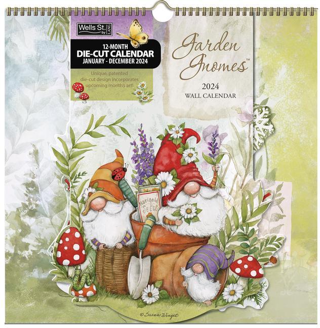 Calendar/Diary Garden Gnomes 2024 12x12 Die-Cut Spiral Calendar 