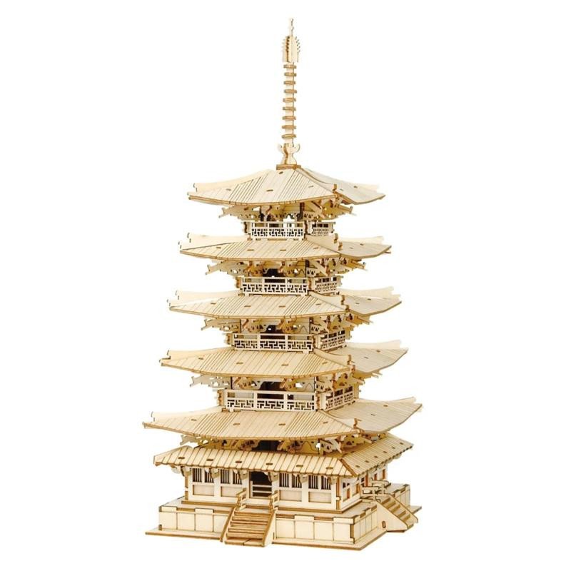 Joc / Jucărie ROBOTIME Drewniane Puzzle 3D Pagoda 