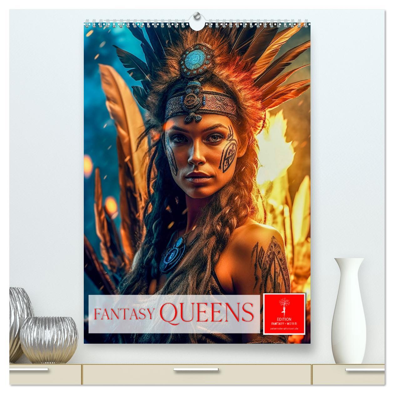 Kalendarz/Pamiętnik Fantasy Queens (hochwertiger Premium Wandkalender 2024 DIN A2 hoch), Kunstdruck in Hochglanz 