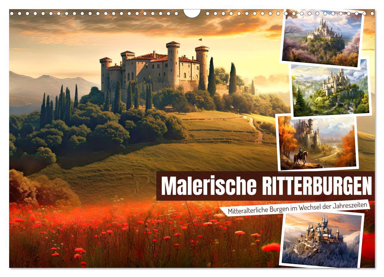 Naptár/Határidőnapló Malerische Ritterburgen (Wandkalender 2024 DIN A3 quer), CALVENDO Monatskalender 
