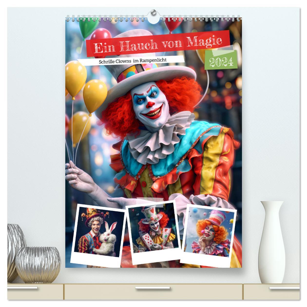 Naptár/Határidőnapló Ein Hauch von Magie - Schrille Clowns im Rampenlicht (hochwertiger Premium Wandkalender 2024 DIN A2 hoch), Kunstdruck in Hochglanz 