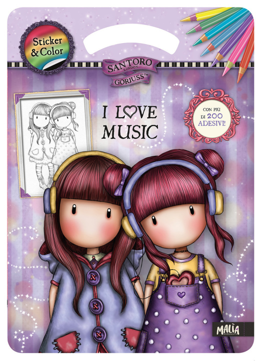 Carte I love music. Sticker & color. Gorjuss 